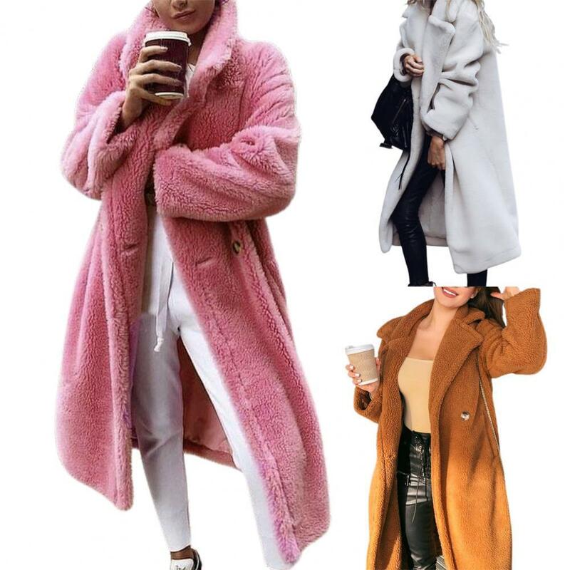 Long Coat Warm-keeping Wear Resistant Plush Women Cardigan Coat Winter Outerwear for Outdoor