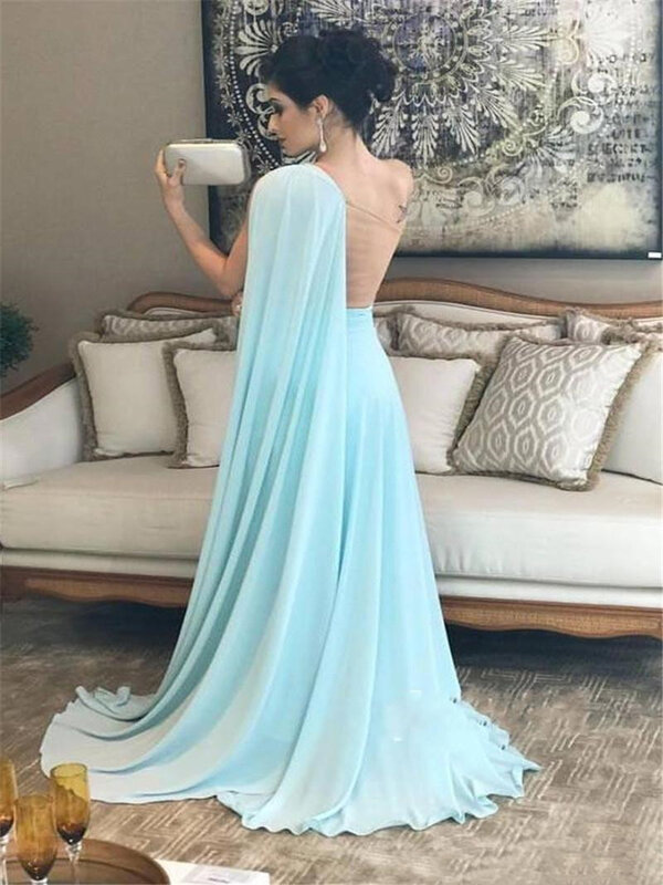 Jedno ramię szyfonu 2020 sukienki dla matki panny młodej bez rękawów Illusion Back-line skromne suknie na przyjęcia weselne