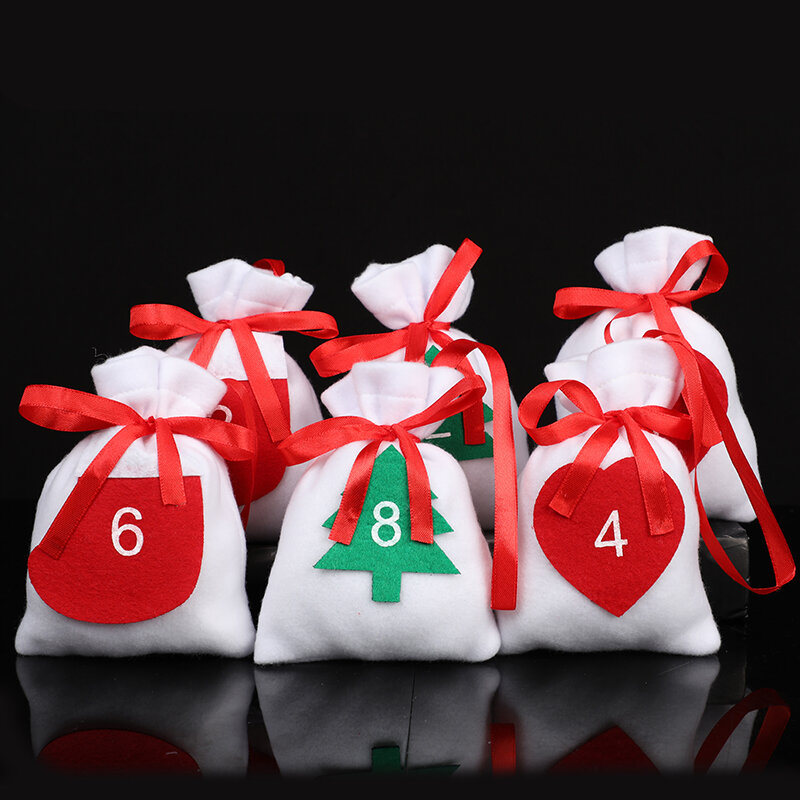 Bolsa de Cuenta Regresiva para Calendario de Adviento de Navidad, bolsa colgante de regalo con pegatinas de Clips, 24 Uds., 2021