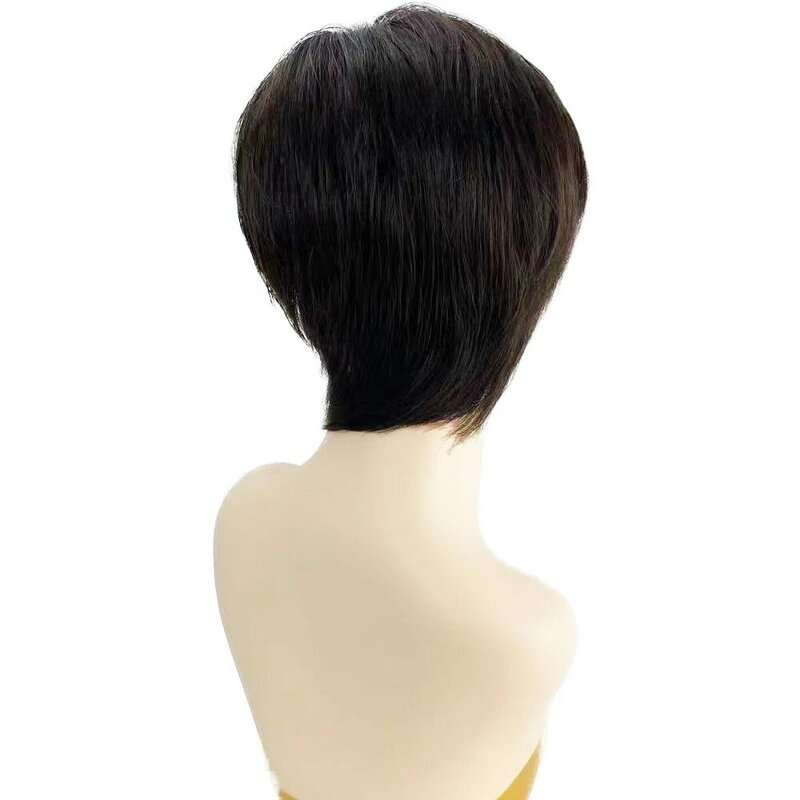 Peruca curta de corte Bob Pixie para mulheres brancas, cabelo humano, cabelo europeu virgem, sem cola, amarrada à mão, peruca cheia de renda com Franja, onda natural