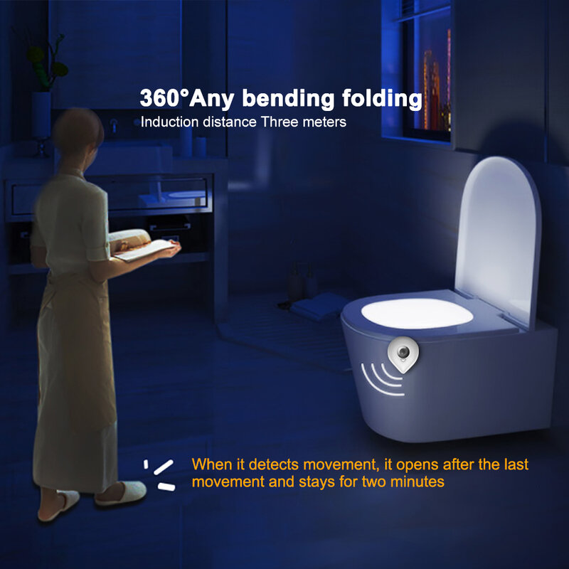 Luz de baño DIDIHOU con Sensor de movimiento inteligente, luz de noche para asiento de inodoro, 8 colores cambiables, lámpara de WC impermeable, producto en oferta