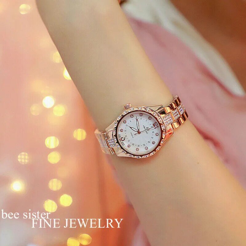 Mode Dames Kristal Horloge Luxe Vrouwen Gouden Horloge Diamant Quartz Horloges Vrouwelijke Roestvrij Staal Horloges Vrouwen Sieraden
