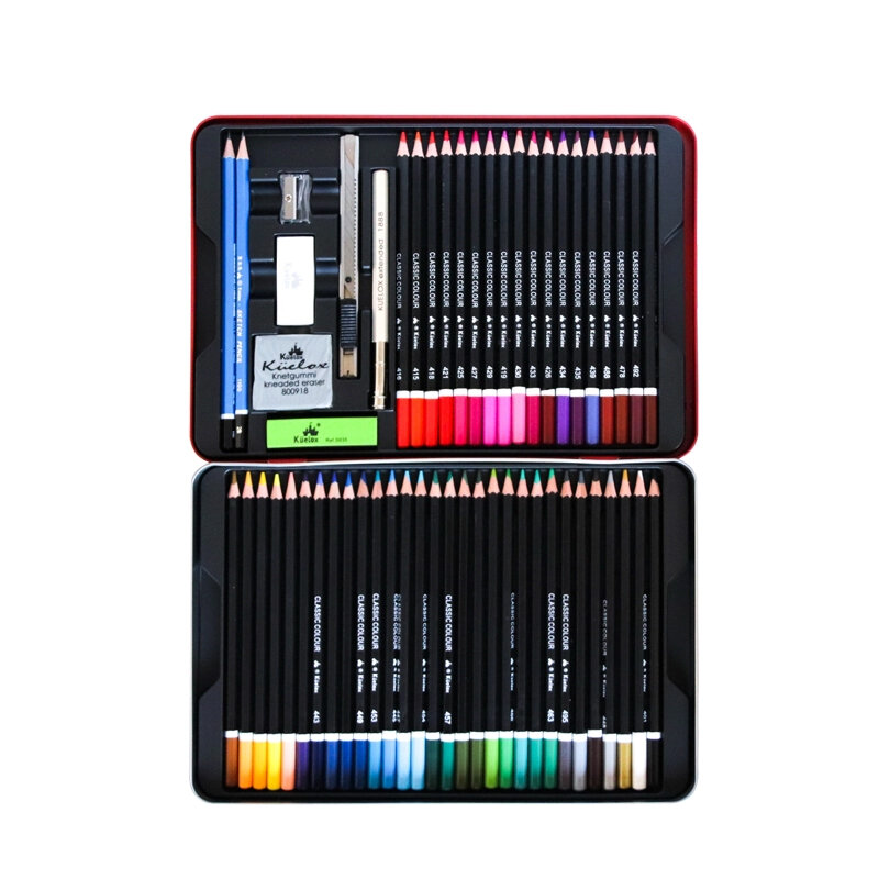 Kuelox 48 Colors Colored Pencils Set Wood Tin Box Drawing Hand-Painted Sketch Painting Graffiti Kid School Student Art Supplies