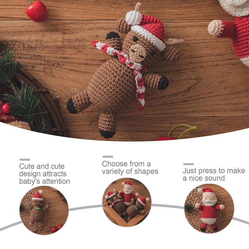 Święty mikołaj szydełkowe grzechotki zabawki świąteczne grzechotka dla dzieci zabawki bezpieczne drewniane gryzaki grzechotka pielęgnacja zabawka do żucia świąteczne prezenty dla dzieci