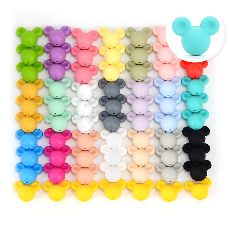 LOFCA Silicone Beads Mouse 10pcs Baby Teething Beads Chew Product Food Grade Silicone BPA Free Pacifier pendant Necklace Making
