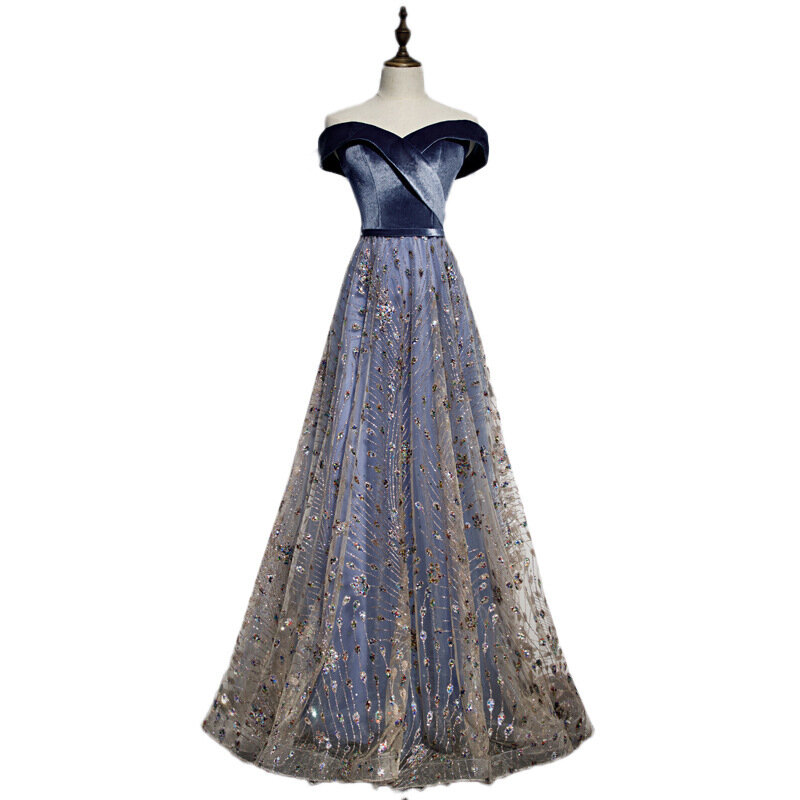 England Style Women's Evening Dress Floor-Length Strapless Sleeveless A-Line Sequined Embroidery Elegant Formal Prom Gowns