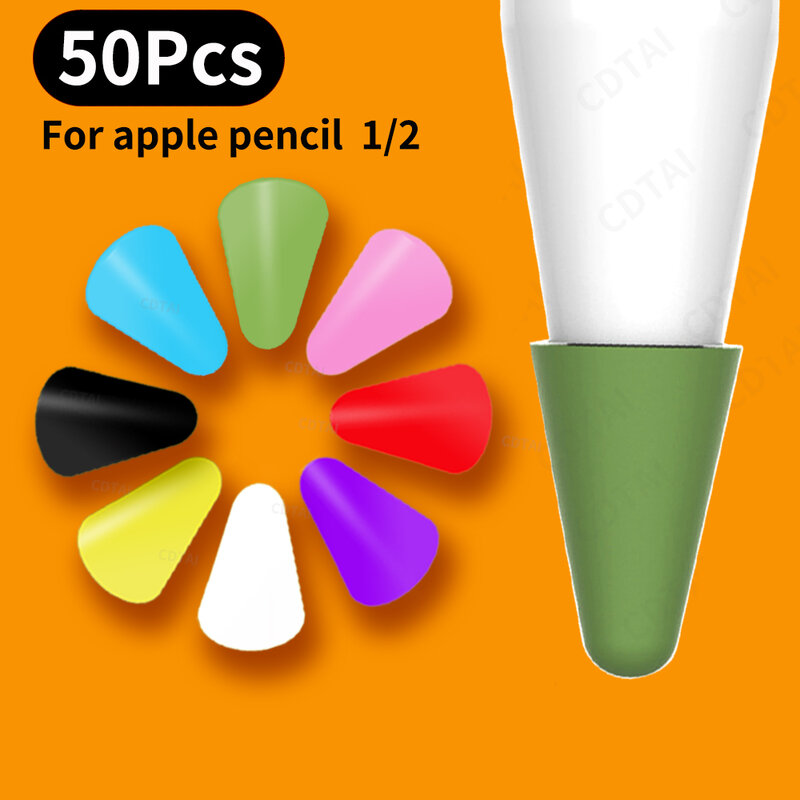 Funda de silicona con punta silenciosa para Apple Pencil, cubierta de Punta reemplazable para Ipad Pencil 1 2, Stylus Pen Nib, protección, 50 Uds.