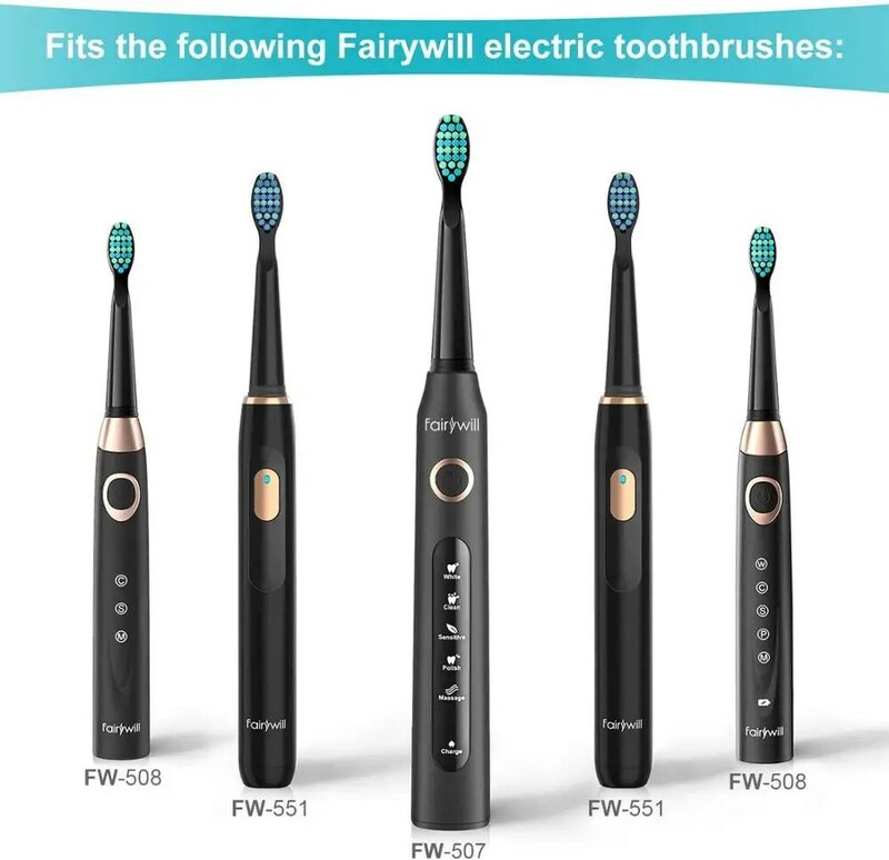Fairywill-cabezales de repuesto para cepillo de dientes eléctrico sónico, conjunto de 4/8 cabezales para FW-507, FW-508