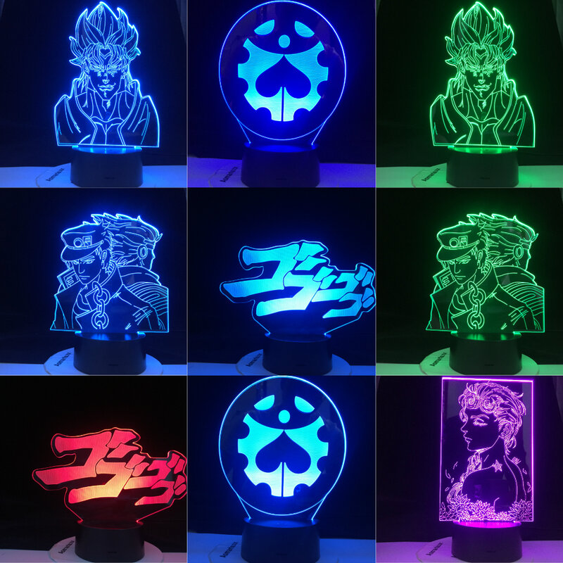 JoJo 'S Perangkat Seni Petualangan Aneh Remote Control Lampu Malam Warna-warni untuk Dekorasi Ruangan 3d Lampu Jojo Led Lampu Malam Anime
