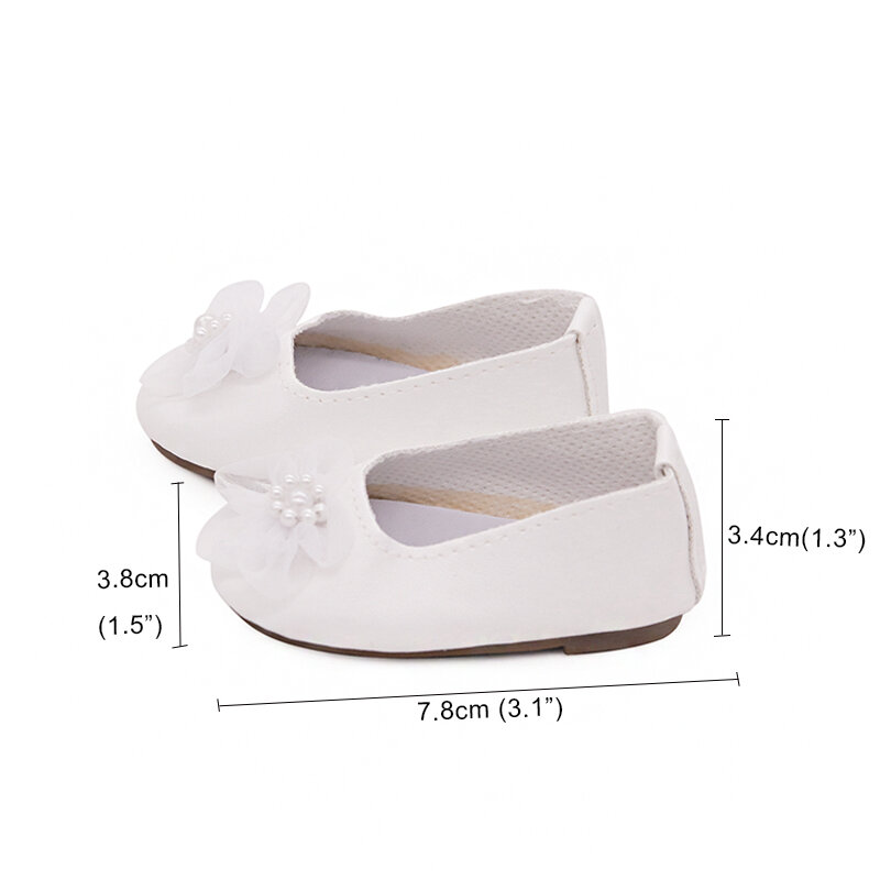 Zapatos de muñeca delicados para niñas de 18 pulgadas, Mini zapatos hechos a mano para muñecas de 43 cm, accesorios de juguete para bebés recién nacidos, 25 estilos, 7,5 cm