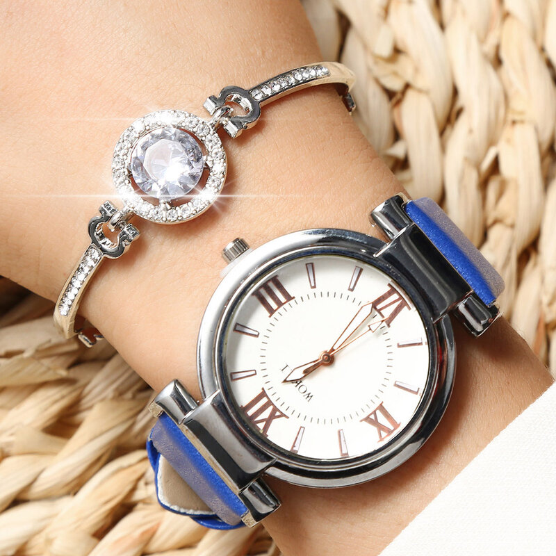 WOKAI 여성용 고품질 패션 캐주얼 쿼츠 벨트 시계, 로마 심플 발광 방수 비즈니스 스포츠 시계