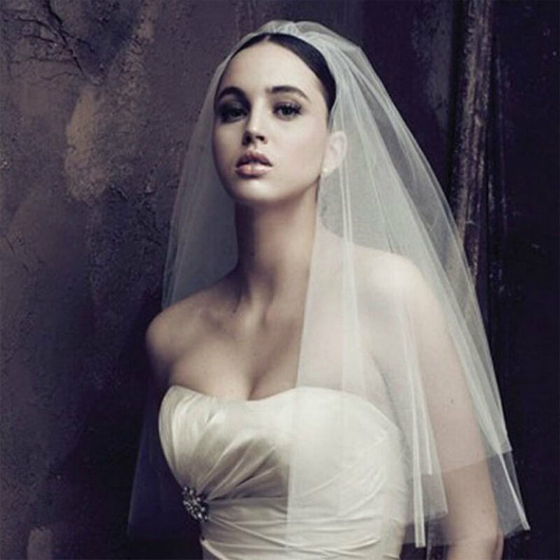 Elegante Elfenbein kurze Frau Braut schleier zwei Schicht 75cm Verschleierung mit Kamm weißen Schleier für Braut Tüll Hochzeit