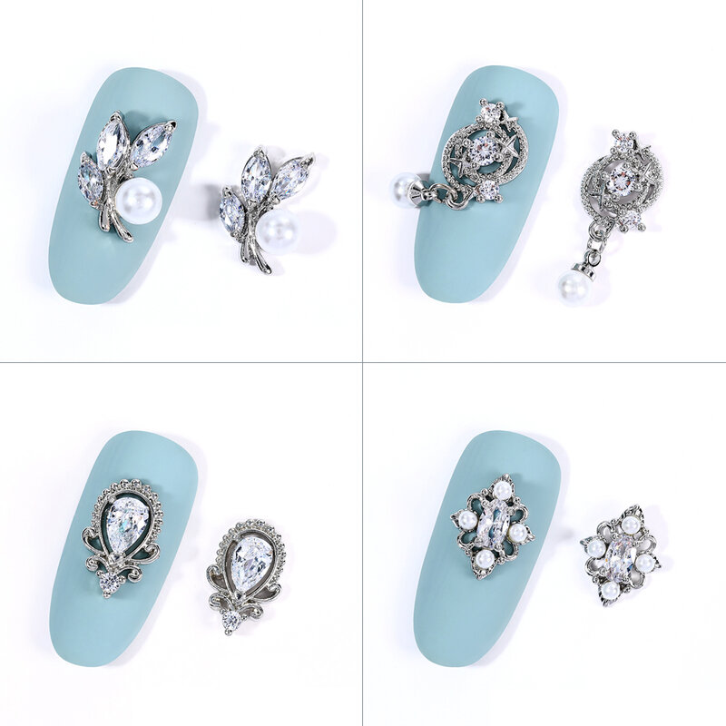 HNUIX 2 Pieces 3D Silver Nail Art Jewelry Japanese Nail Decoration High Quality Zircon Crystal Manicure Zircon Diamond Amulet