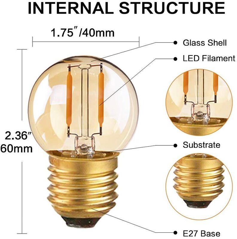 G40 Edison LED Filament Mini Globe Light Bulbs 1W Equivalent to 10Watt Incandescent E27 2200K 220V 12V 24V Decorative Led Bulbs