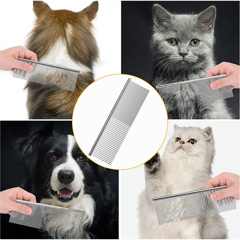 Pente dematting do cão do aço inoxidável, Pet Grooming Combs para cães e gatos Shaggy, Remove suavemente Undercoat Mats Tangles Knots