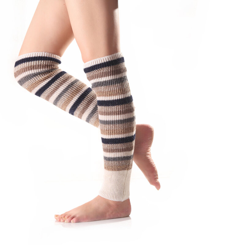 Женские зимние полосатые гетры, теплые длинные носки выше колена, без ног, вязаные теплые носки для девочек