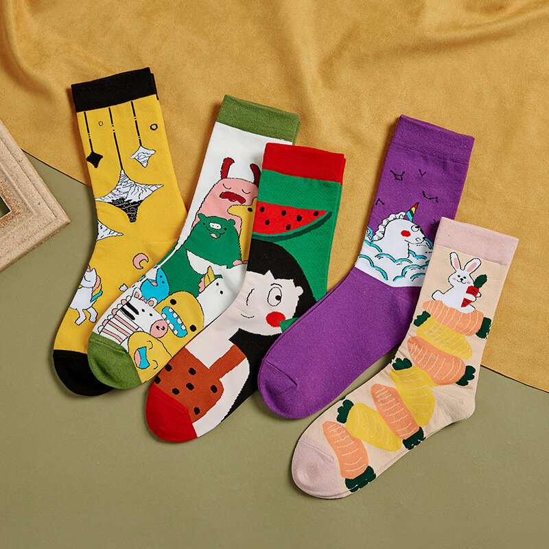 Разноцветные короткие носки с рисунками животных для девочек, корейский стиль, Harajuku, хлопковые носки, женские модные шикарные забавные носки, уличная одежда
