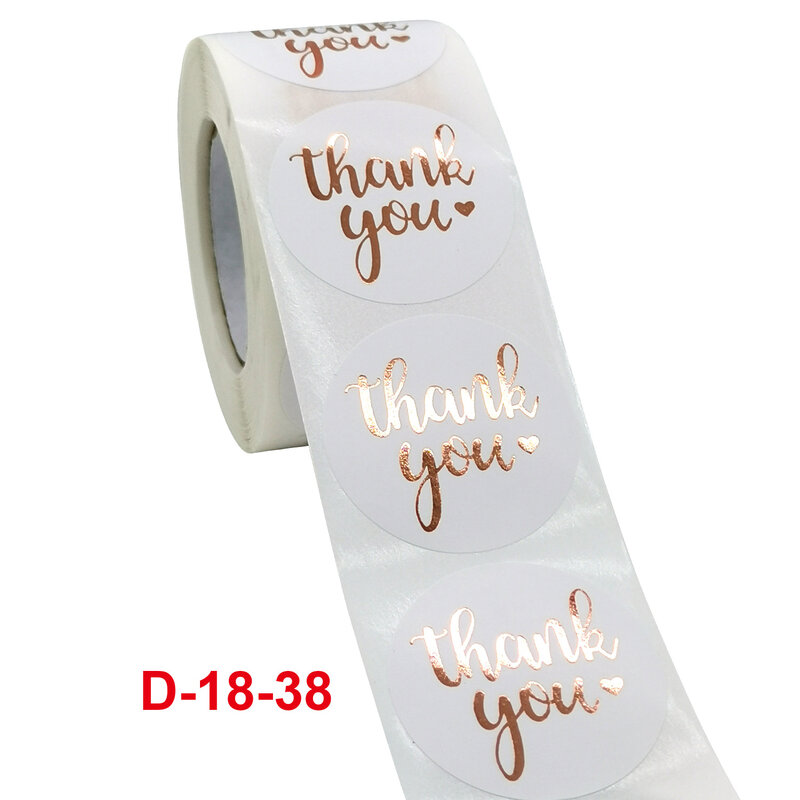 Rollo de pegatinas de agradecimiento de 1,5 pulgadas, etiquetas adhesivas de agradecimiento de oro rosa de 500 piezas para embalaje de horneado, sellos de sobre, negocios pequeños