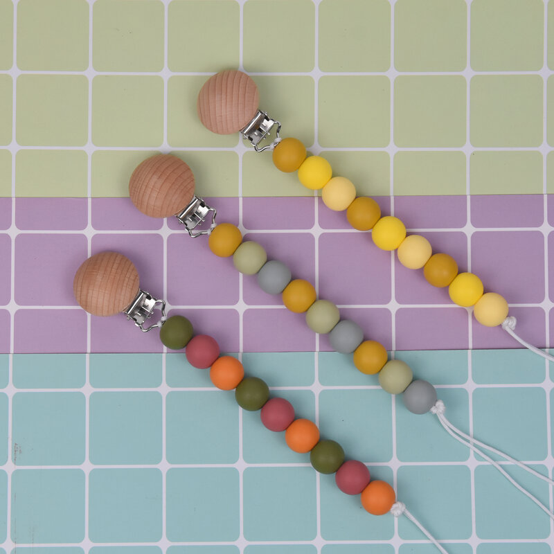 Mabomasking-chupete de madera de colores para bebé, 1 piezas, Clip de correa, cuentas de silicona, soporte de cadena
