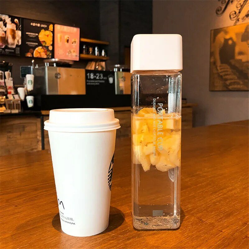 Новая квадратная матовая пластиковая бутылка для воды, портативная прозрачная бутылка для фруктового сока, герметичная, для спорта, путешествий, кемпинга