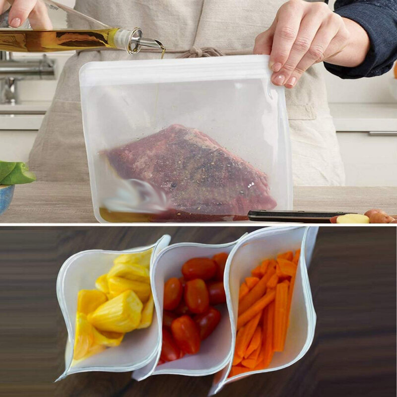 再利用可能な食品フリーザーバッグ,再利用可能な乾燥食品保存バッグ,bpaフリー,肉,果物,野菜,食器洗い機対応,1個,2個,3個,5個