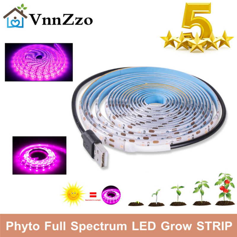 屋内植物栽培用LEDストリップライト,植物栽培用USBシードライト,フルスペクトル,5v,1m 2m,3m