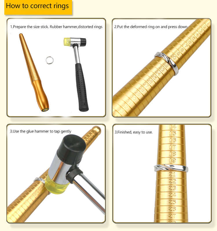 Barra ampliadora de anillo profesional, mango de mandril, martillo, calibrador de anillo, palo de medición de dedo para fabricación de joyas DIY, herramientas de medición
