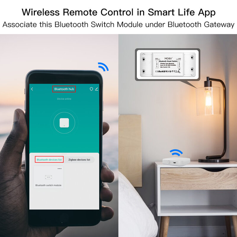 MOES Bluetooth Smart Switch Modul Relay Kontrol Titik Tunggal Remote Control Nirkabel Sigmesh dengan Alexa Google Home Tuya