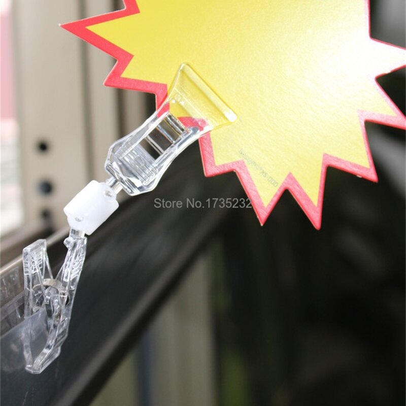Soporte de tarjeta de papel de señal de plástico transparente, Clip giratorio de doble cabeza para exhibición, etiqueta de precio, Clip de foto, promoción