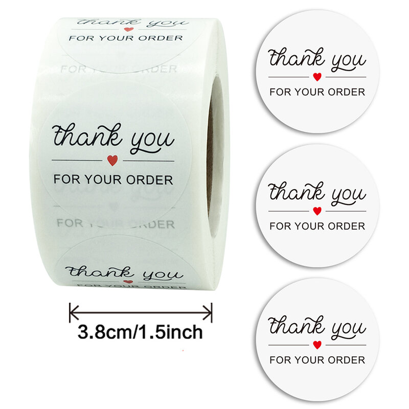 500Pcs/roll  Thank You for Your Order Round Sticker 3.8CM Sealing Label for Shop Gift Bag Decoration Paper Stickers
