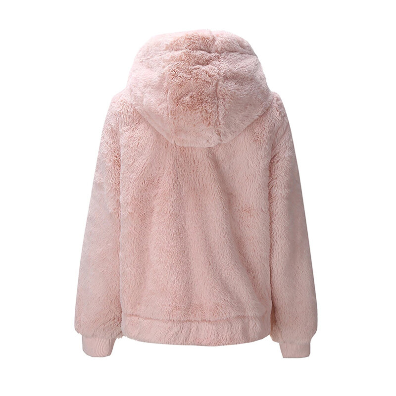 Giolshon 2022ผู้หญิง Faux Fur Coat ฤดูใบไม้ร่วงฤดูหนาว Warm Soft ซิป Fuzzy แจ็คเก็ต Hood หญิง Plush เสื้อกันหนาวลำลอง Outerwear