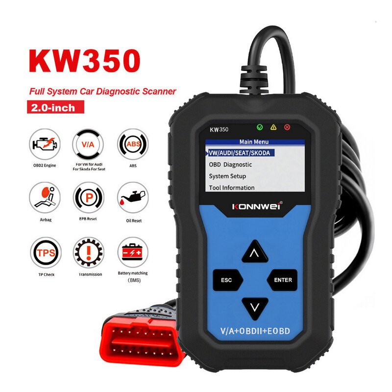 OBD2 Scanner de voiture | KONNWEI KW350 V007 pour V'W pour A'udi voiture, testeur de diagnostic, scanner de diagnostic de voiture