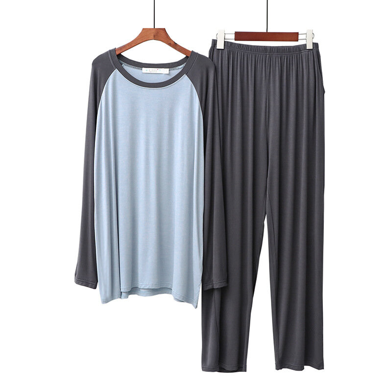 Manga longa primavera pijamas homens modal 2 pçs pijamas pijamas retalhos lingerie íntima camisa & calças roupas de casa banho robe