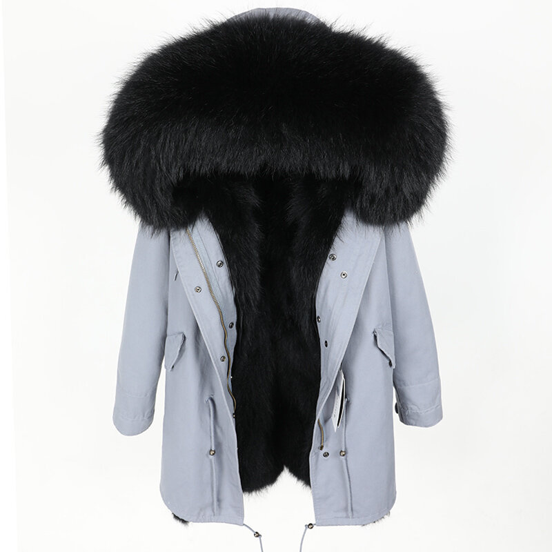 Maomaokong – manteau mi-long avec doublure en vraie fourrure de raton laveur pour femme, parka d'hiver
