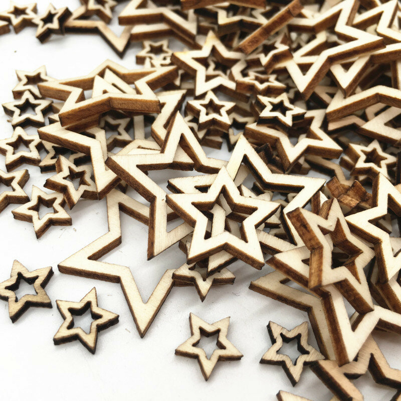 50pcs peças de madeira em forma de estrela de recorte de madeira inacabada para projetos de artesanato de madeira diy, etiquetas de presente, decoração de casa