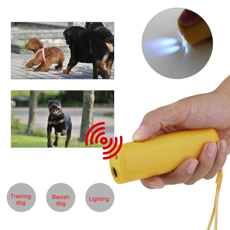 Kualitas Tinggi 3 In 1 Anti Menggonggong Berhenti Kulit Ultrasonik Hewan Peliharaan Penolak Anjing Pelatihan Perangkat Pelatih Menghalau Pelatihan dengan Lampu LED