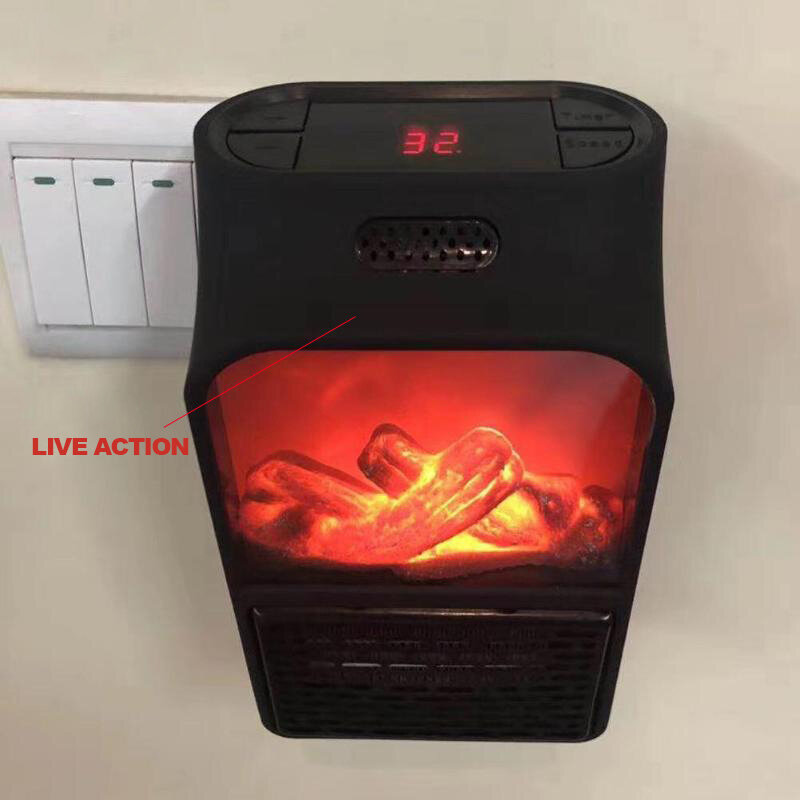 Mini Electric Wall-outlet Flame Heater EU Plug-in Air Warmer PTC Ceramic Heating Stove Radiator Household Wall Handy Fan