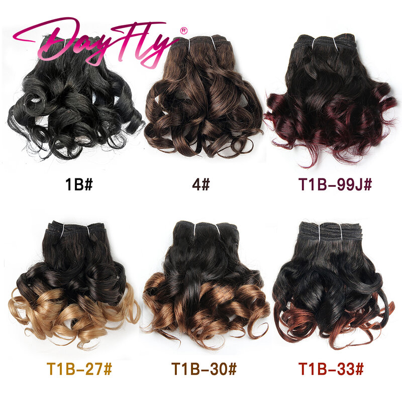 Ombre Bouncy Curly Hair Bundles Raw Human Hair Brazilian Hair Weave Bundle 6 Bundles/Lot Short Colored Hair Extensions for Women