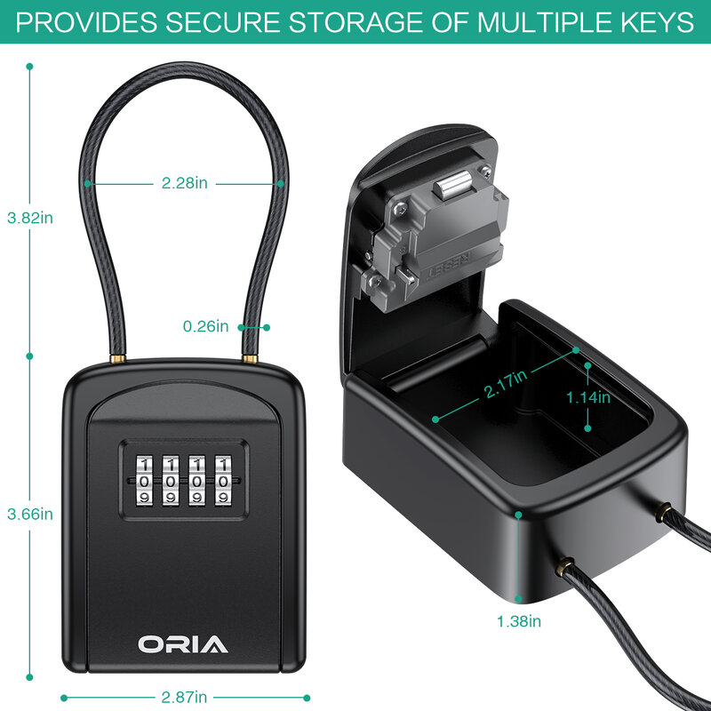 ORIA Key Lock Box 4 Digit Combination Key Safe Box Waterproof Key Storage Lock Box with Removable Chain