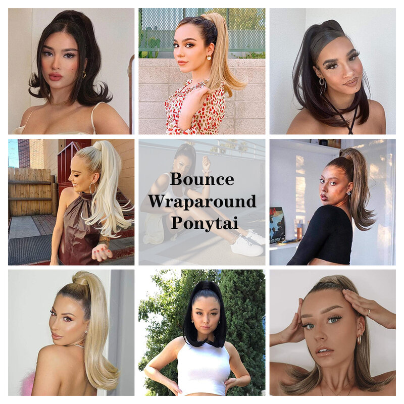 Synthetic Bounce Wrap Around Ponytai 18Inch Straight Hairpiece With Clip In Hair Drawstring Ponytail Hair Extension