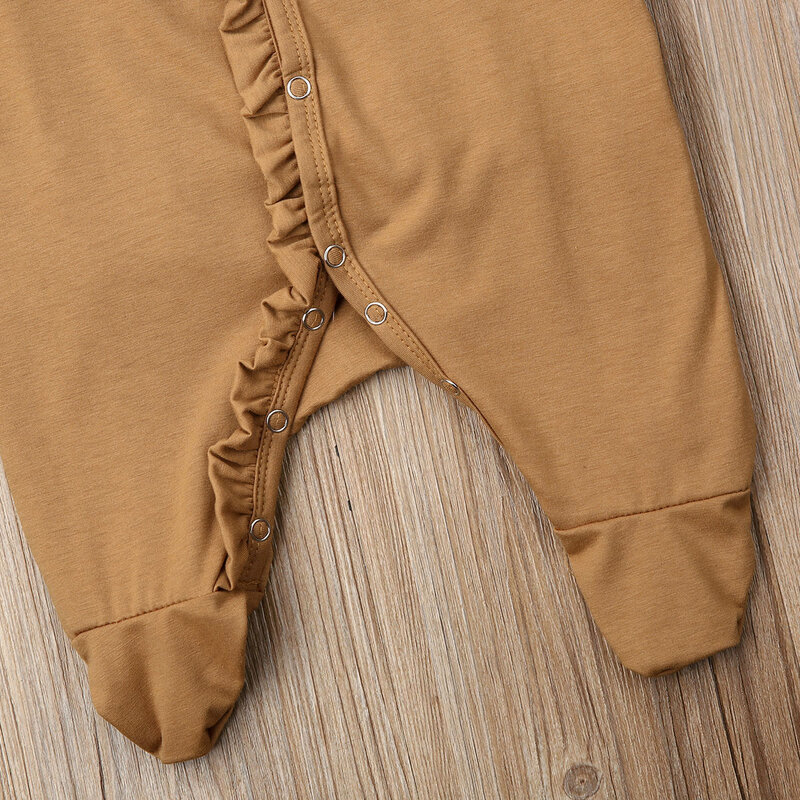 0-12M bebé recién nacido pies mono + tocado de manga larga con volantes de algodón sólido cómodo ropa para bebé (niño o niña)