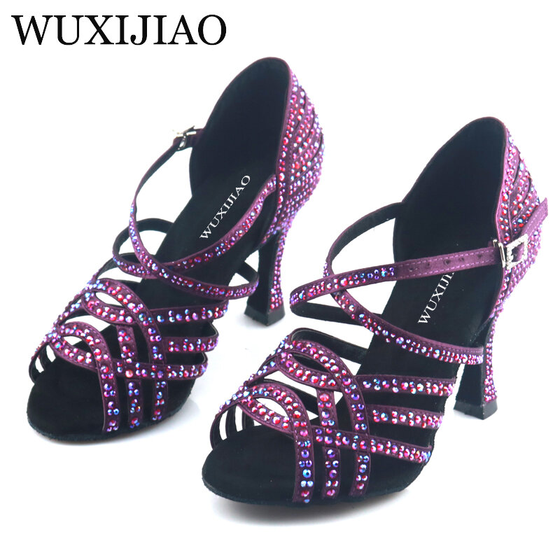 WUXIJIAO WUXIJIAO Merek Latin Sepatu Bersol Lembut Salsa Ballroom Wanita Mesh Sepatu Tari Kuba Sepatu Hak Tinggi