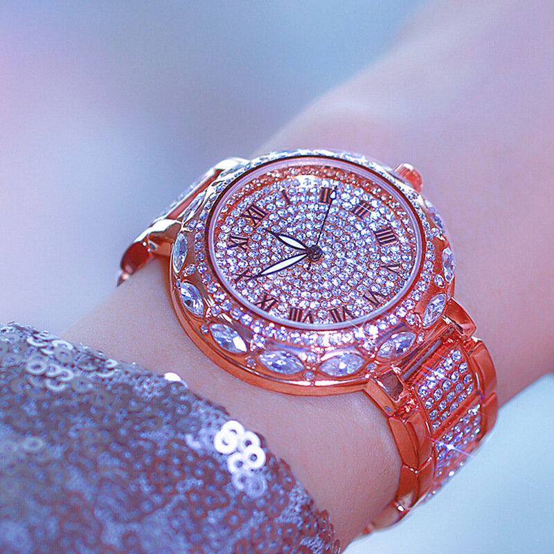 Bs新フルダイヤモンド女性の腕時計クリスタルレディースブレスレット腕時計時計relojesクォーツフラワースケルトンレディース腕時計女性149935
