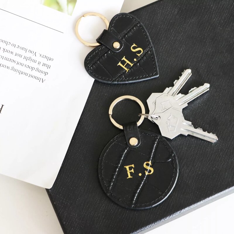 ออกแบบใหม่ฟรี Customed Initials ตัวอักษรรูปแบบจระเข้หรือ Saffiano หนัง Key Chain Key Ring Key กระเป๋าสตางค์