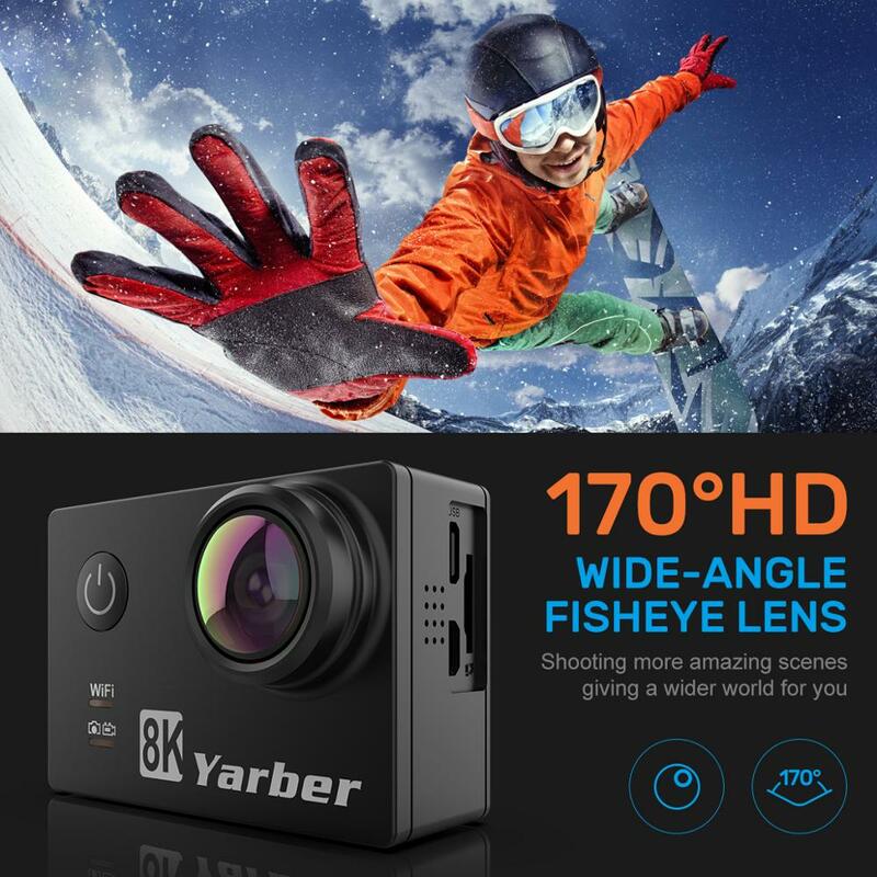Yarber 8K Action Sport Kamera WIFI 4K 60fps Fahrrad Helm Action Kameras 40M Wasserdicht Tauchen Video Dash cam mit Fernbedienung APP