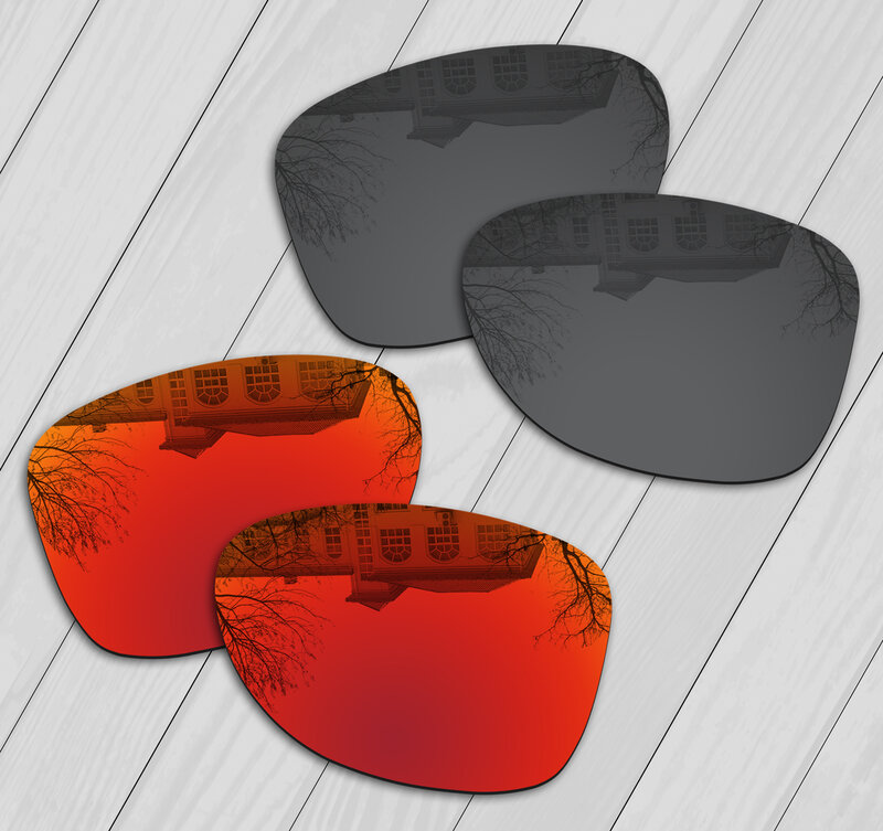 E.o.s 2 pares preto e fogo vermelho polarizado lentes de substituição para oakley crosshair novo 2012 oo4060 óculos de sol