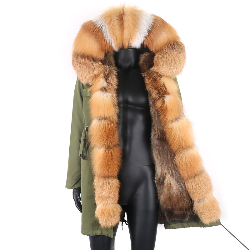 Chaqueta larga impermeable para hombre, abrigo cálido de piel de zorro Real, 7xl, gruesa, con cuello de piel Natural, ropa de calle, invierno, 2021