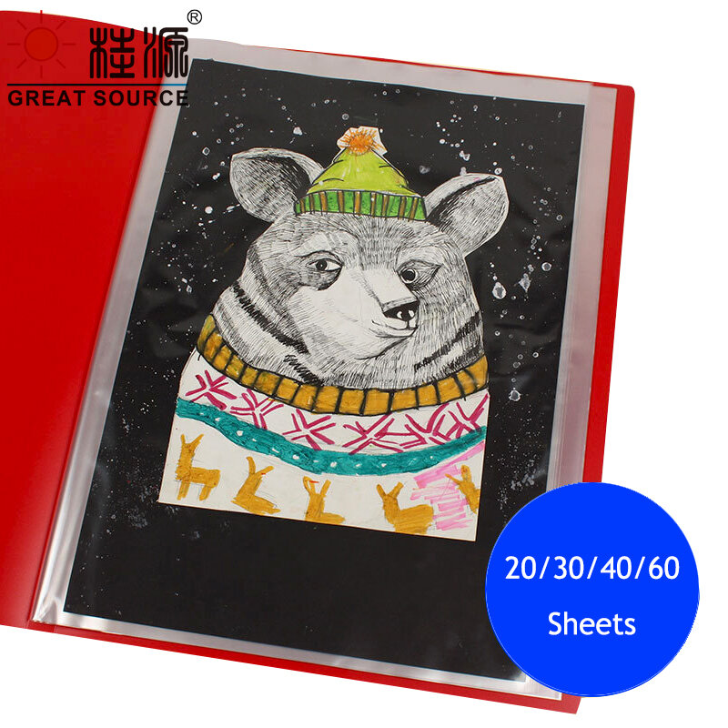 A2 Drawing Presentation Book 20 Transparent Pockets 4K Display Book Fancy Candy Color573*425mm(22.56"*16.73") (1PC)