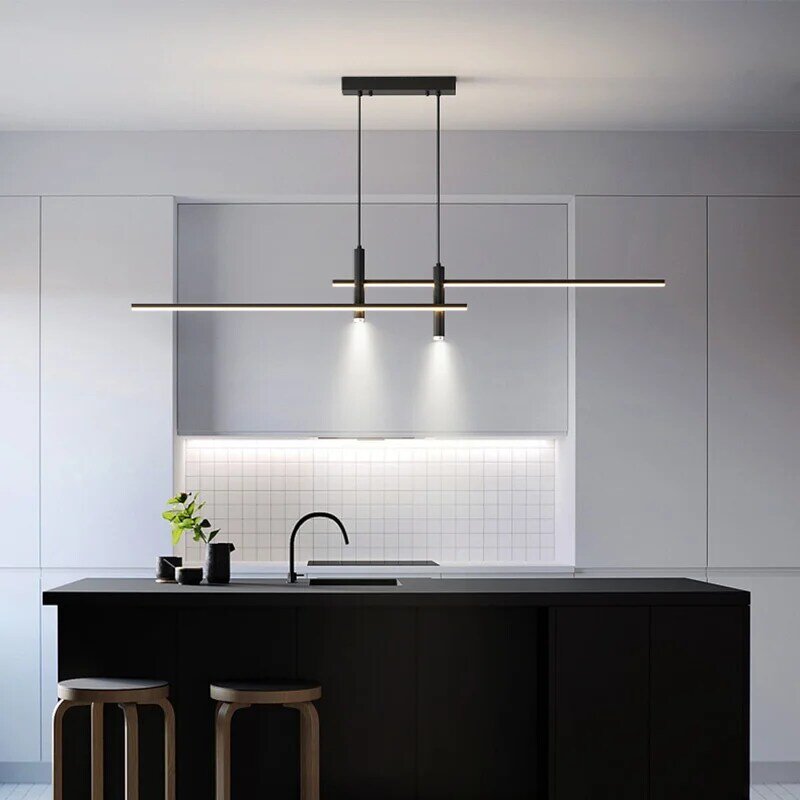 Lampes suspendues modernes à Led simples pour salle à manger, lignes de Table, lumière nordique créative pour comptoir de Bar, lustre d'intérieur à longue bande