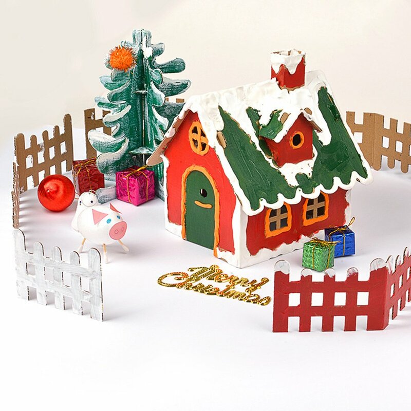 Presente do jardim de infância natal cookie casa decorações crianças artesanal diy pacote material luminoso cabana caseira natal